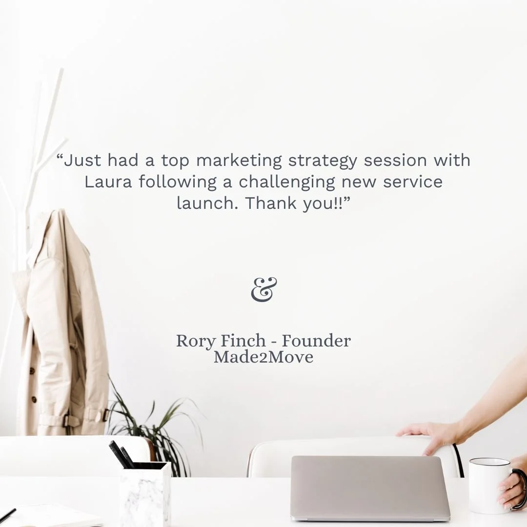 Sometimes all it takes is one hour.

A challenging service launch.
Too many moving parts.
Not enough clarity.

Rory from Made2Move booked a strategy session, and this landed yesterday:
&ldquo;Just had a top marketing strategy session with Laura follo