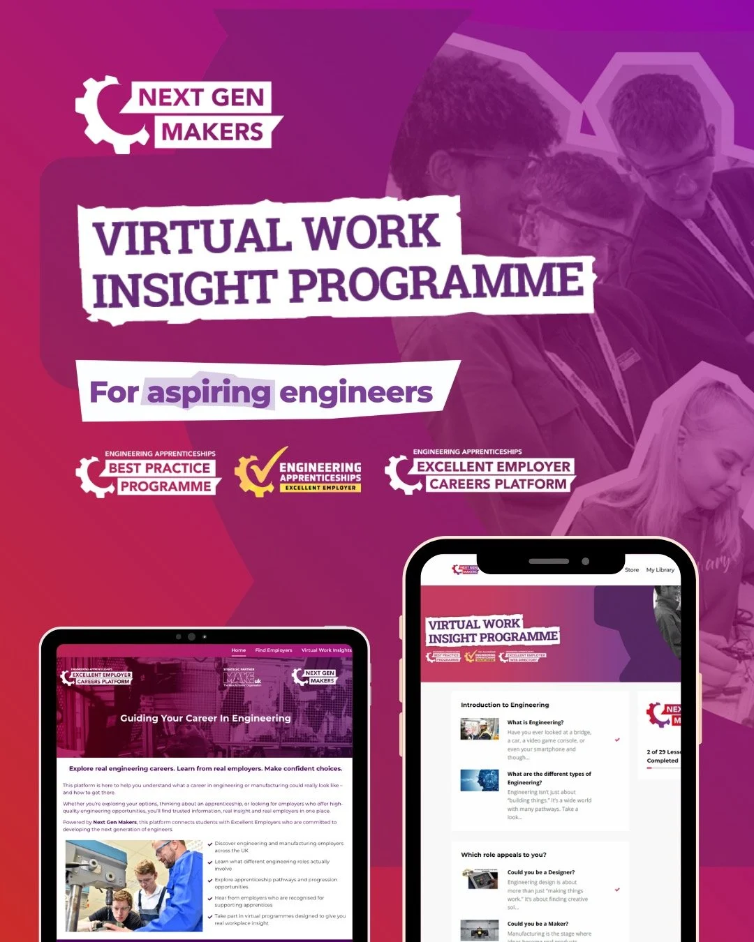 Three weeks into this project and really proud to share a new launch with Next Gen Makers ✨

Over the last 18 months, the Careers Platform has been helping schools, colleges and UTCs connect young people with trusted employers in engineering and manu