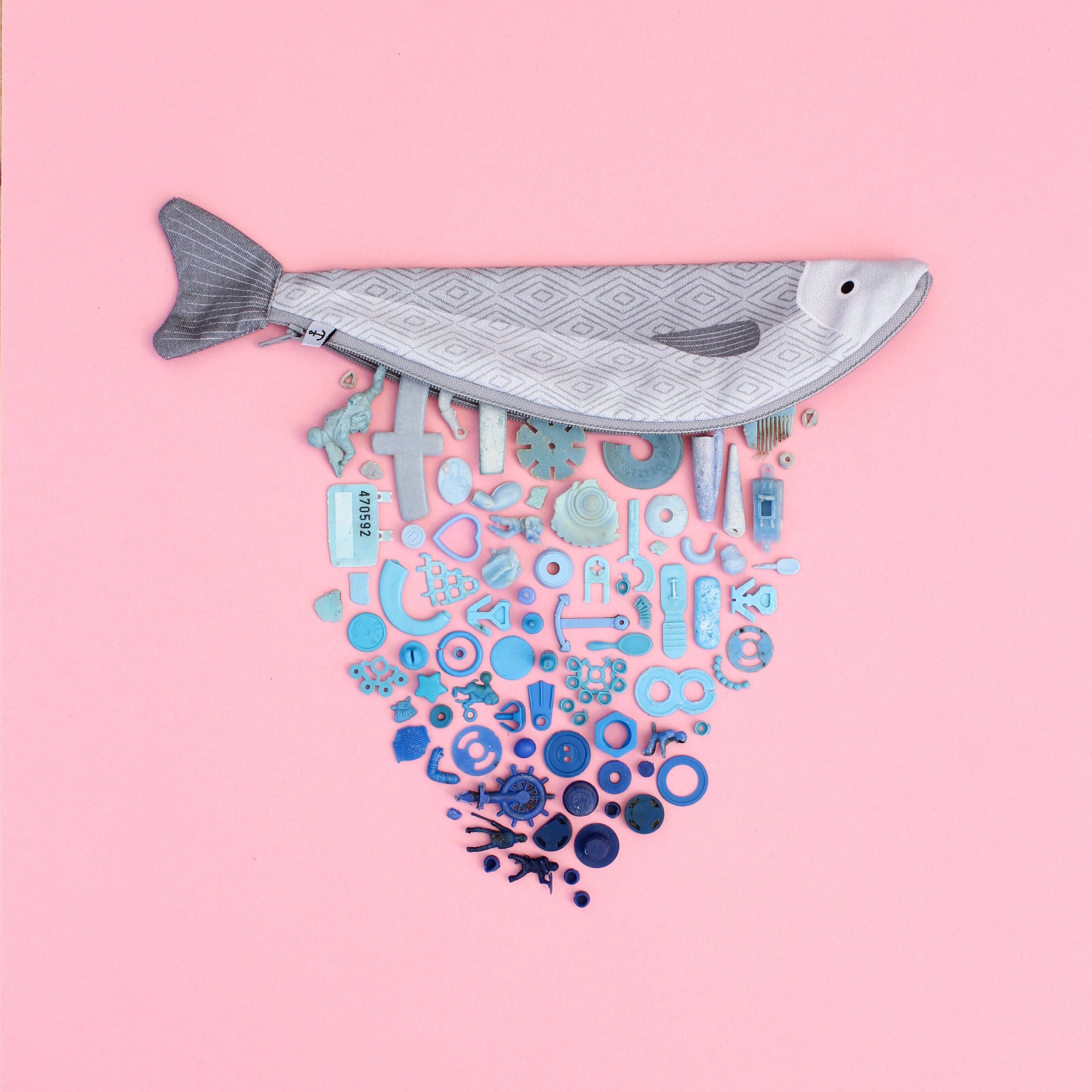  Blue and grey beach plastic with Don Fisher pencil case 