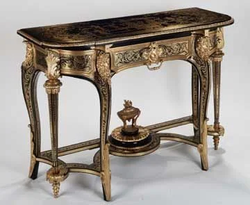 Side table Attributed to André-Charles Boulle (1642 - 1732) Jean-François Leleu (1729 - 1807), Restorer France c. 1705 1764 - 1807 (Louis XVI style cassolette probably added during restoration by Leleu) Oak, pinewood, walnut, gilt bronze, brass and première- and contre-partie Boulle marquetry of brass and turtleshell (Image courtesy of The Wallace Collection, London)