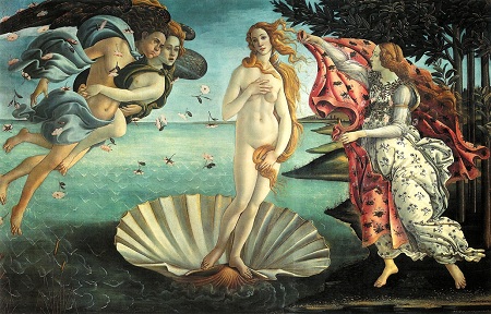 The Birth of Venus, tempera on canvas, Sandro Boticelli, 1482-85, (Image courtesy of the Uffizi Gallery Museum)