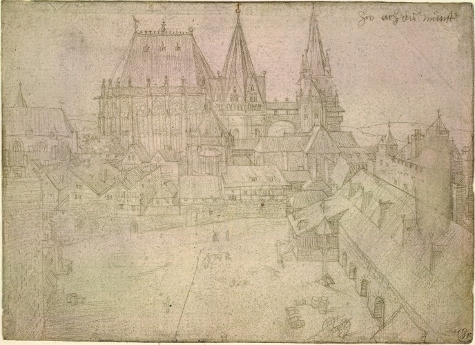 Albrecht Dürer (1471-1528), Aachen Cathedral and the Katschhof, silver point, 1520, British Museum, London