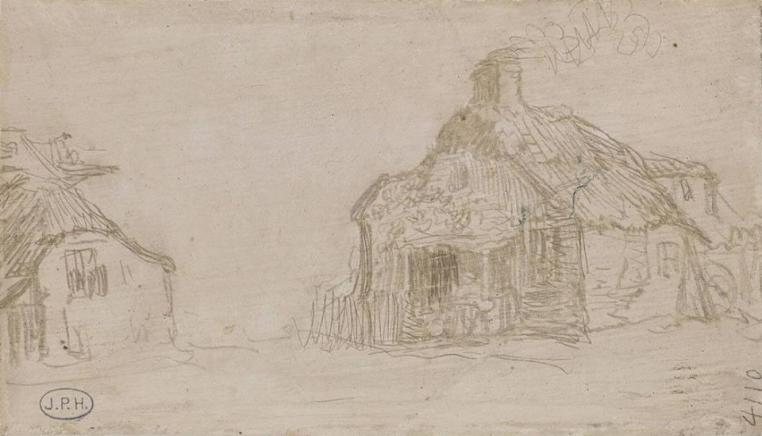 r Rembrandt, Landscape with two cottages, ca. 1633, silverpoint, Boijmans van Beuningen Museum, Rotterdam