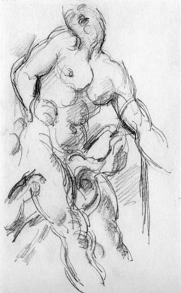 One of a series of a dozen studies Cézanne did from Pierre Puget's "Milo of Croton", pencil on paper, 1897-1900, Kunstmuseum Basel