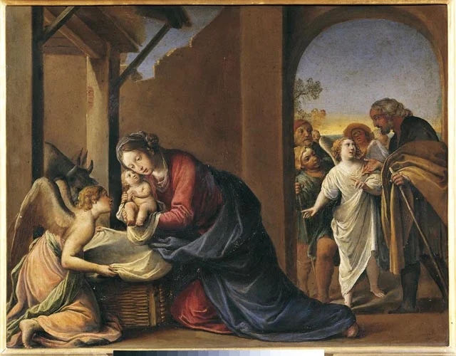 The Nativity, oil on copper, 1650s, Tiarini, 13 x 16.8 inches