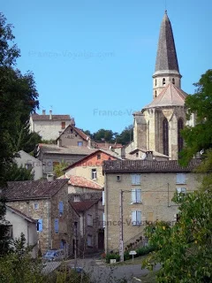 Bell Tower of Saint Jean Baptiste church and houses in medieval town