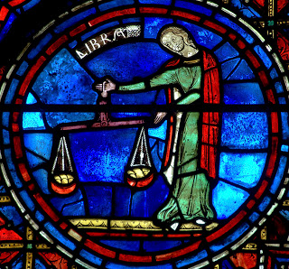 Lower Window, Signs of the Zodiac, detail - Libra, Chartres Cathedral. c. 1235