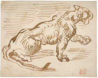 Brown ink study of a lioness, E. Delacroix, (image courtesy of the Frick Collection)
