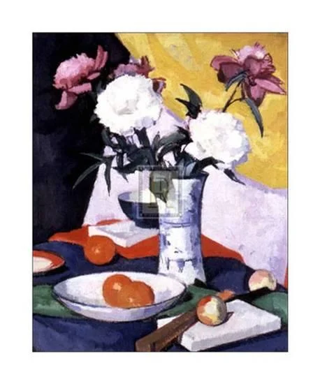 Still life - Peonies and Fruit , Samuel John Peploe