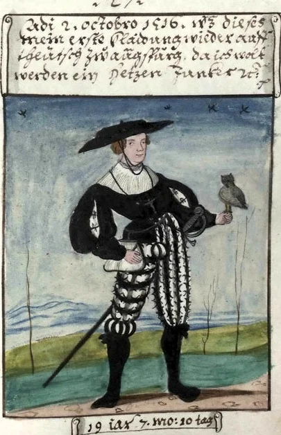 Matthaus, aged 19, A typical page from the Trachtenbuch.