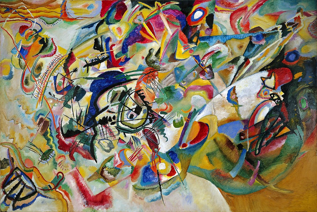 Kandinsky's wonderful paintings in the Composition series he did periodically; Composition VII of 1913, (image courtesy of the Museum of Modern Art.)