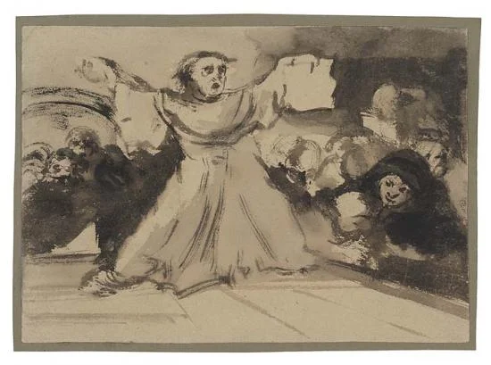 Eugenio Lucas, Madrid 1817–1870 Madrid ,Priest Declaiming , ca. 1850, Black chalk and brown wash (Image courtesy of the Morgan Library, New York)