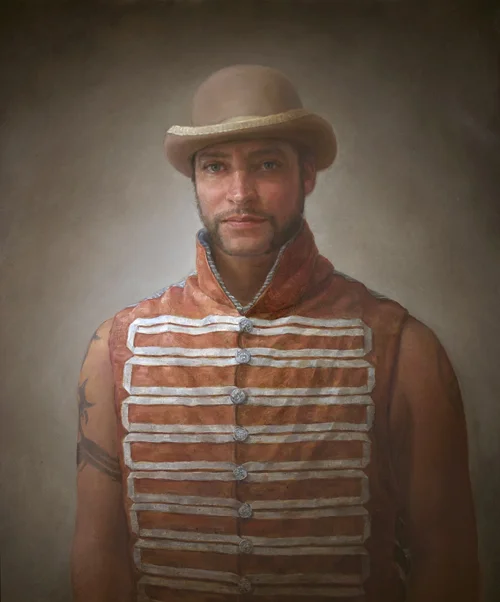 Emilio Fernandez, IT Project Manager at the Veteran's Administration, From Phoenix, AZ, Marine, Sergeant, Artillery Fire Directional Controlman / Watch Chief, Iraq 2/03-6/03, 2/04-4/04 (Image courtesy of artist Matthew Miller), for Emilio Fernandez' statement, see http://100facesofwarexperience.org/portrait-gallery/100-faces/17229798