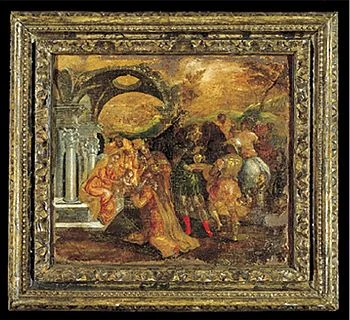 Adoration of the Magi, Domenikos Theotokopoulos (later known as El Greco), 1565-67, painted on part of an old chest, (Image courtesy of the Benaki Museum,Athens)