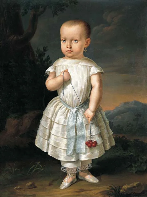 Joan Mestre i Bosch (Escuela mallorquina), Retrato de una niña con cerezas , c. 1843, oil on canvas, Fundación Yannick y Ben Jakober, Mallorca