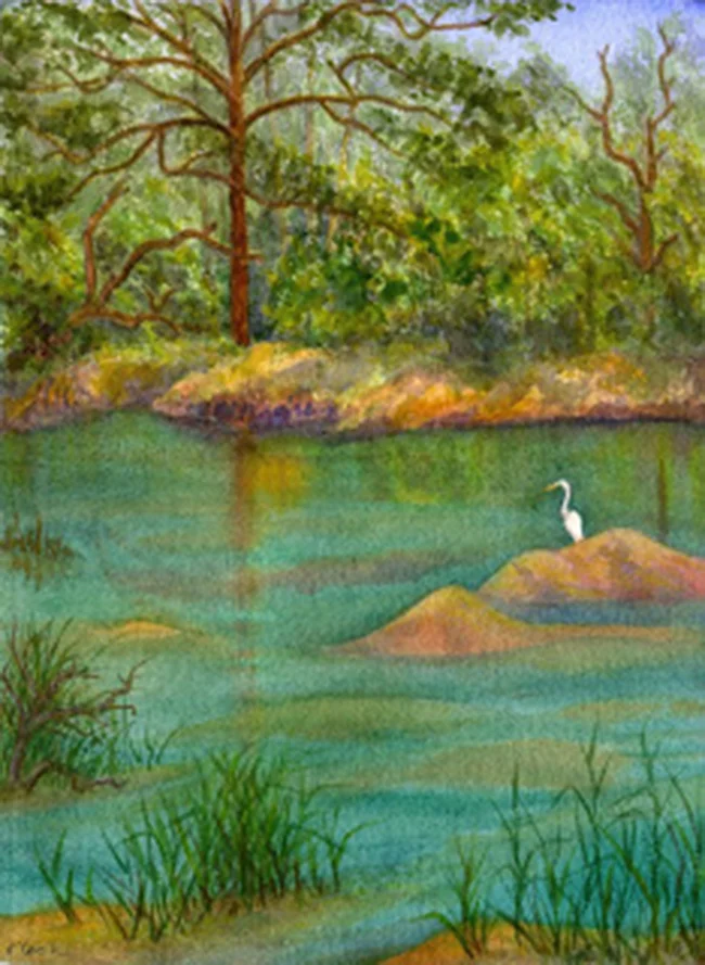 The Green Pond, Sapelo, watercolour, Jeannine Cook artist