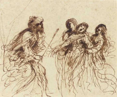 Esther and Asuhueerus,,pen and brown ink,brown wash, Il Guercino (Image courtesy of Christies)