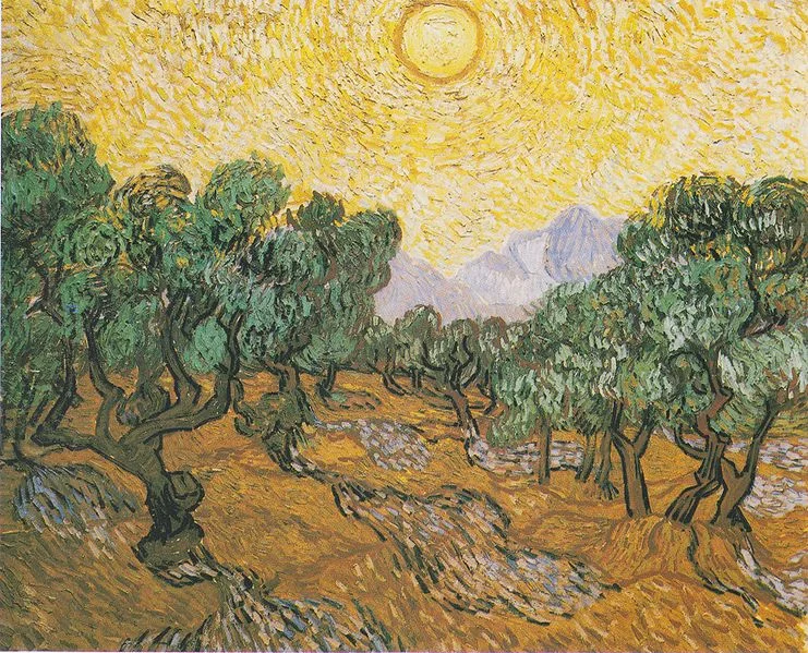 Olive Trees with yellow sky and sun, Saint Remy, November 1889, V. Van Gogh, (Image courtesy of Minneapolis Institute of Art)