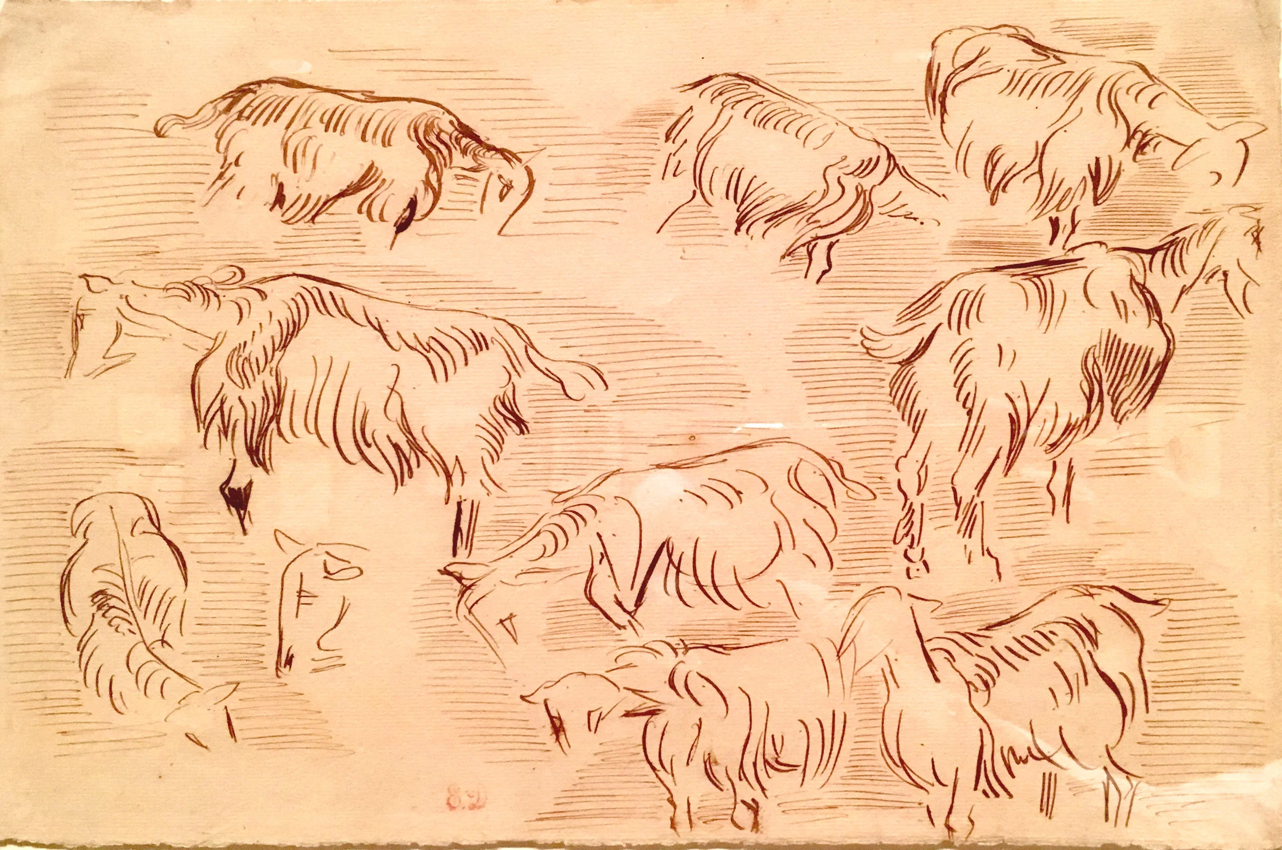 Ten Studies of Goats, 1837 (?), pen and brown ink, Eugène Delacroix (photograph J. Cook)