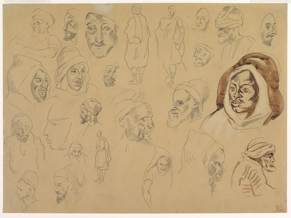 Studies of Arab Heads and Figures, 1810–63, Graphite and wash on wove paper sheet, Eugène Delacroix, (Image courtesy of The Metropolitan Museum of Art, New York)