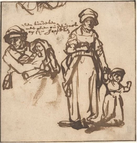 Studies of a Woman and Two Children, c. 1640, Pen and brown ink,,Rembrandt van Rijn, Dutch, 1606-1669), (Image courtesy of the Ackland Art Museum, Chapel Hill)