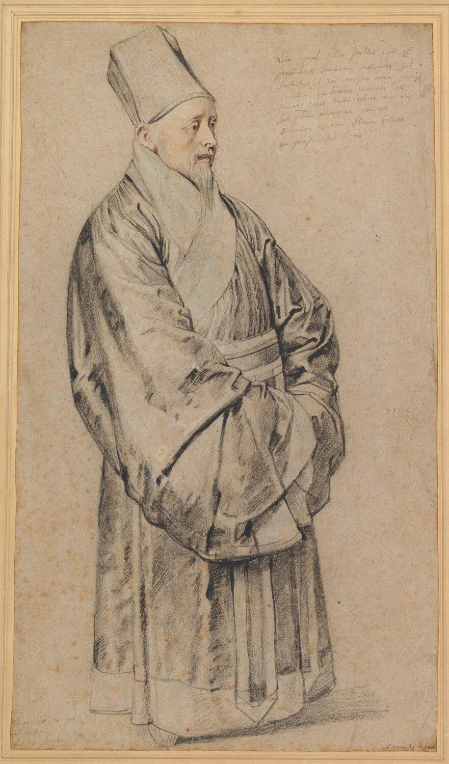 Portrait of Nicolas Trigault in Chinese Costume, 1617, black, red, and white chalk, blue pastel, and pen and brown and black ink on light brown laid paper, Peter Paul Rubens (1577-1640), (Image courtesy of the Metropolitan Museum of Art, New York)
