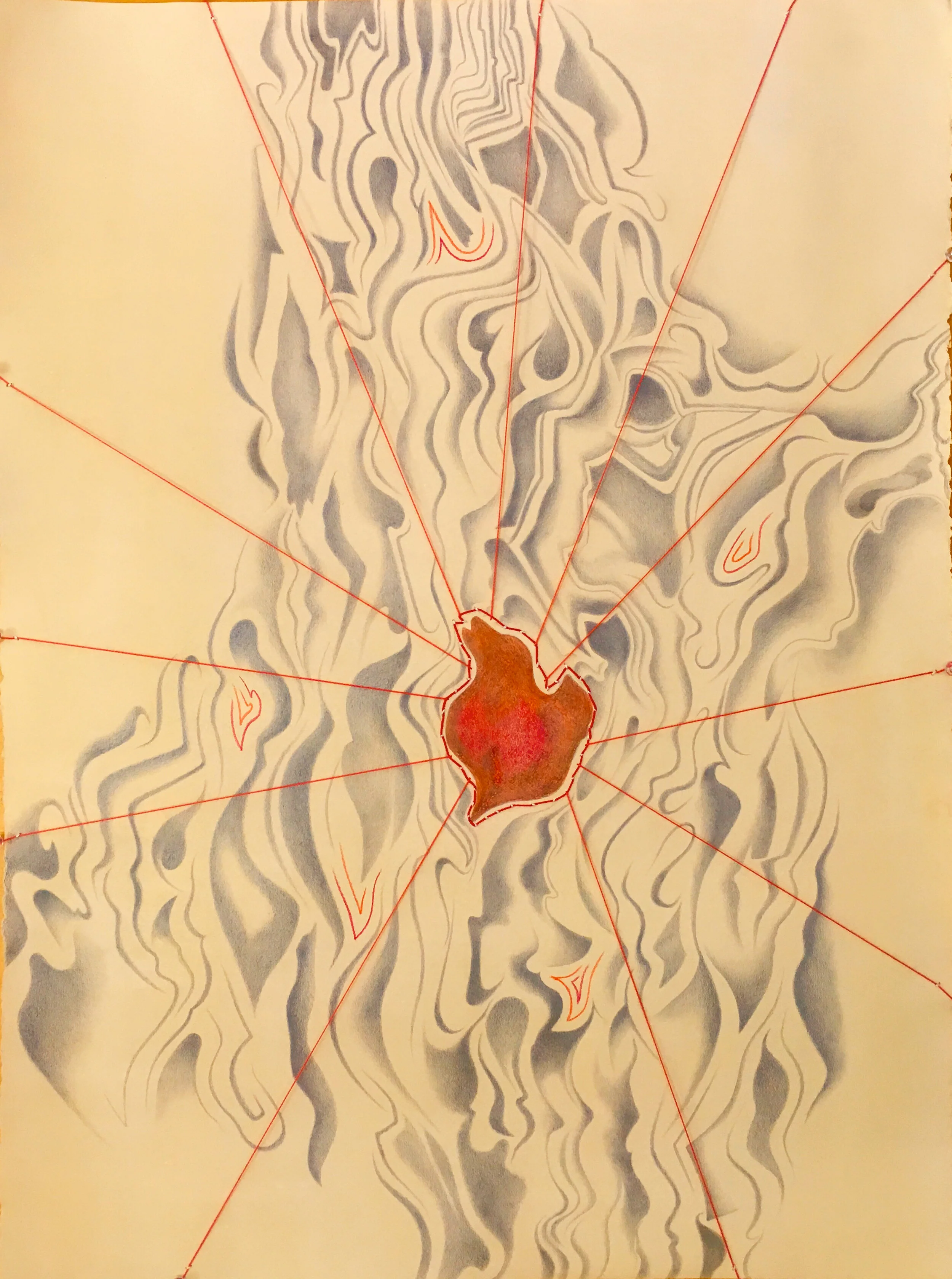Sinews of Cork, silverpoint, Polychromos pencil, acrylic, cotton threads, Jeannine Cook artist