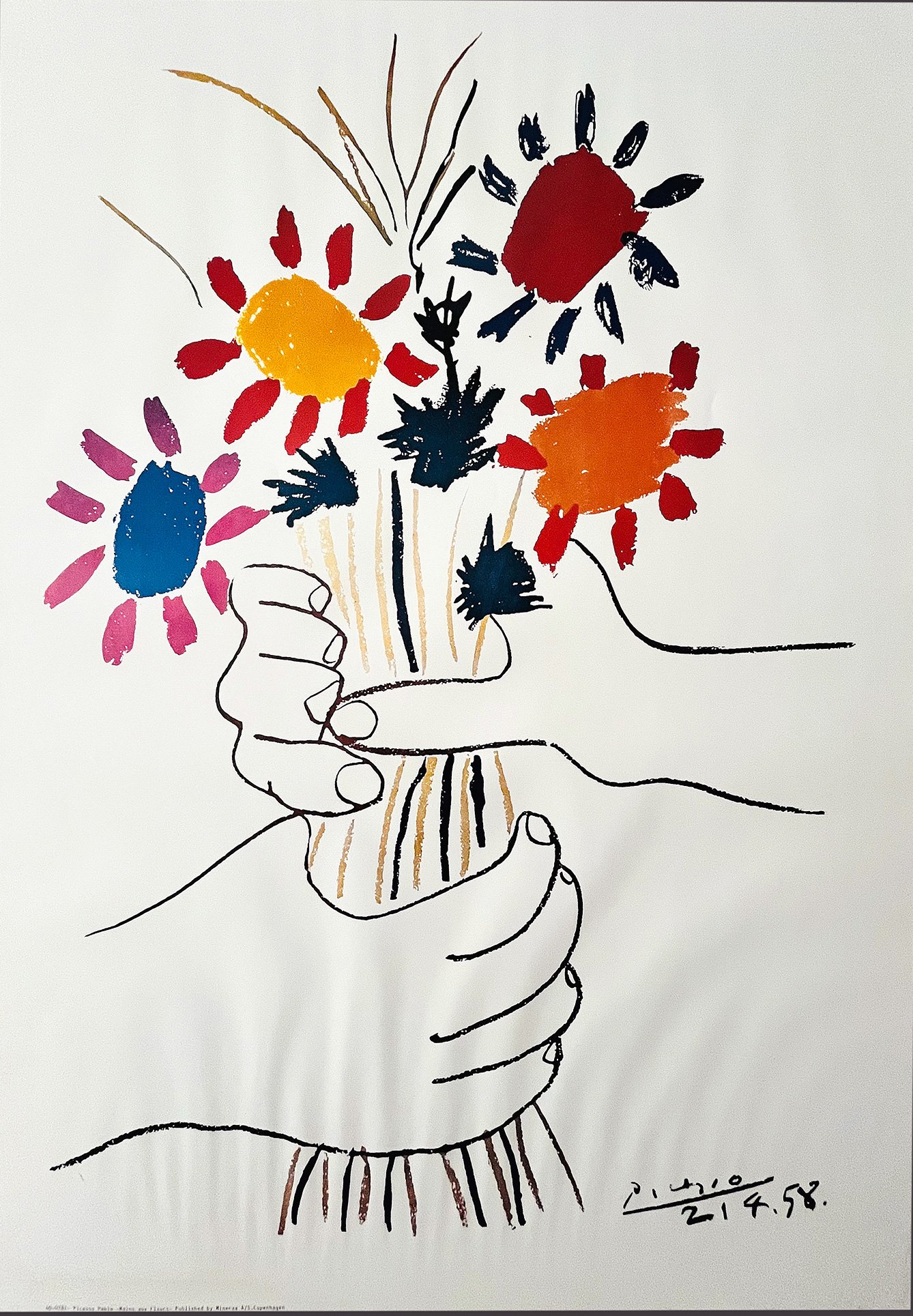 Lithograph "Mains au Fleurs" by Pablo Picasso, printed by Minerva A/S. Copenhagen