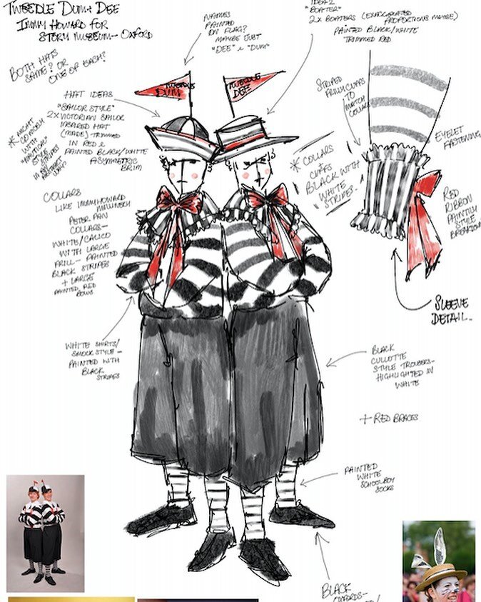 Introducing the fabulous costumes for Tweedle Dee and Tweedle Dum designed by Immy Howard for the giant Alice Through the Looking Glass that I&rsquo;ll be directing next month through the city of Oxford with the Story Museum #oxford #storymuseumoxfor