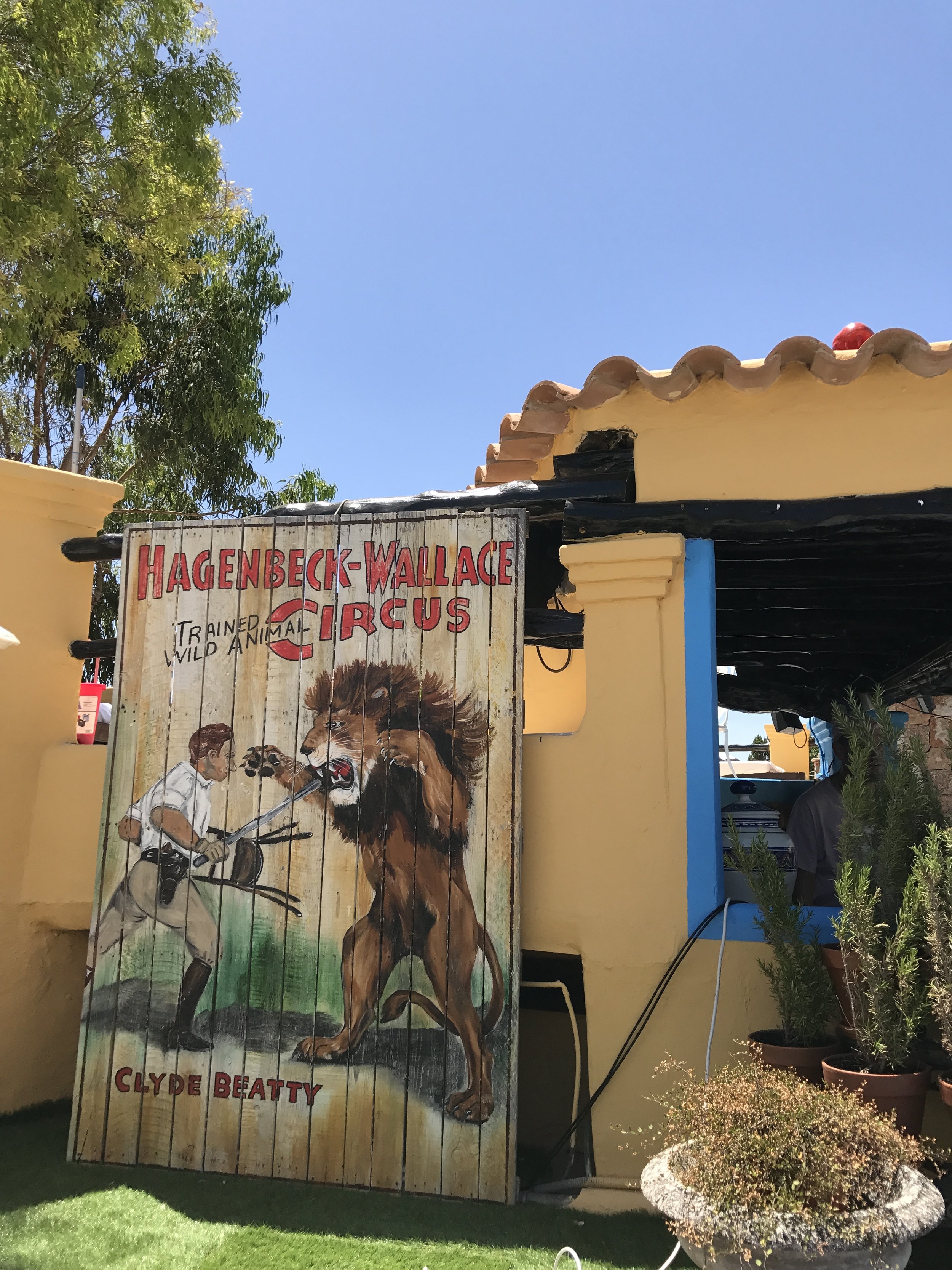 Vintage circus sign by the pool area