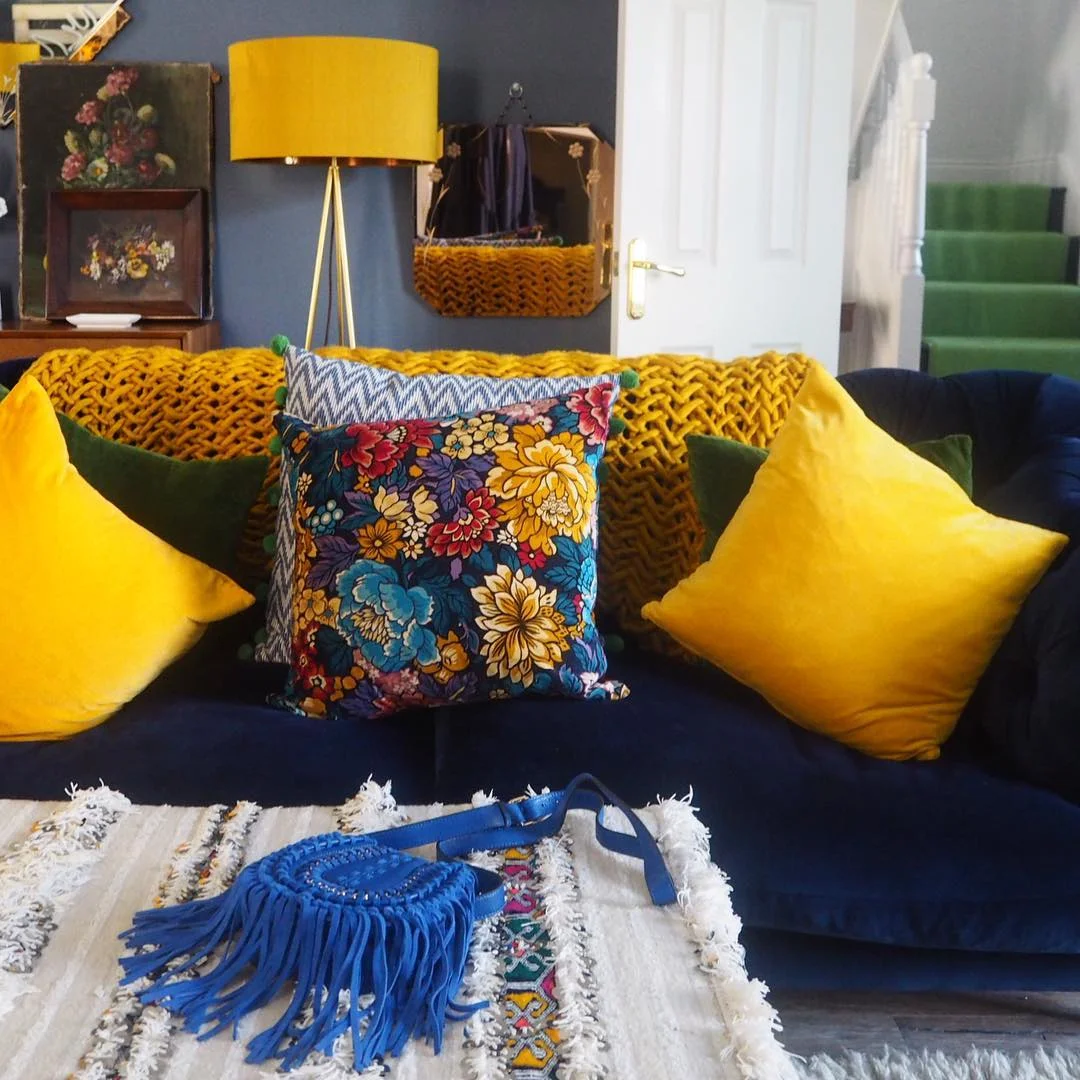 Erica's textile laden living room
