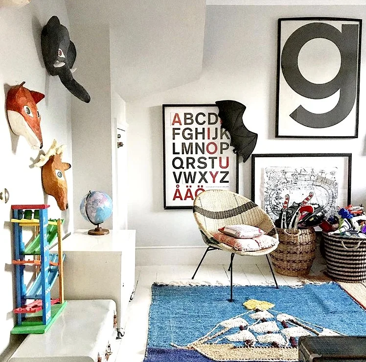 Vintage sailboat rug in Lisa's son George's room