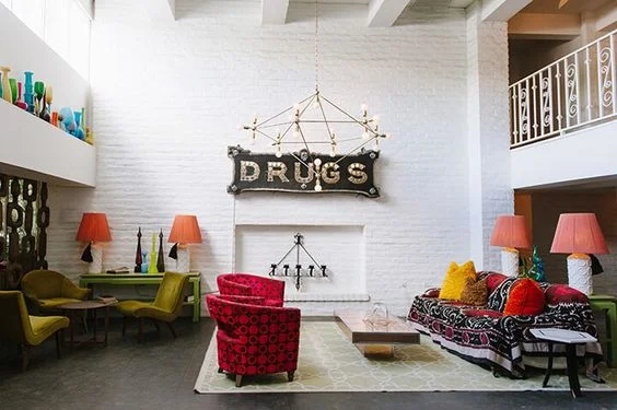 The lobby at the Jonathan Adler designed Parker Palm Springs hotel