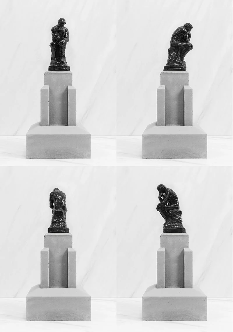 Le penseur de Rodin, sculpture,  Black Plaster Princeps, 2023  Plâtre, gomme arabique, encaustique, mortier Plaster, gum arabic, encaustic, mortar  15 x 9 x 7 cm