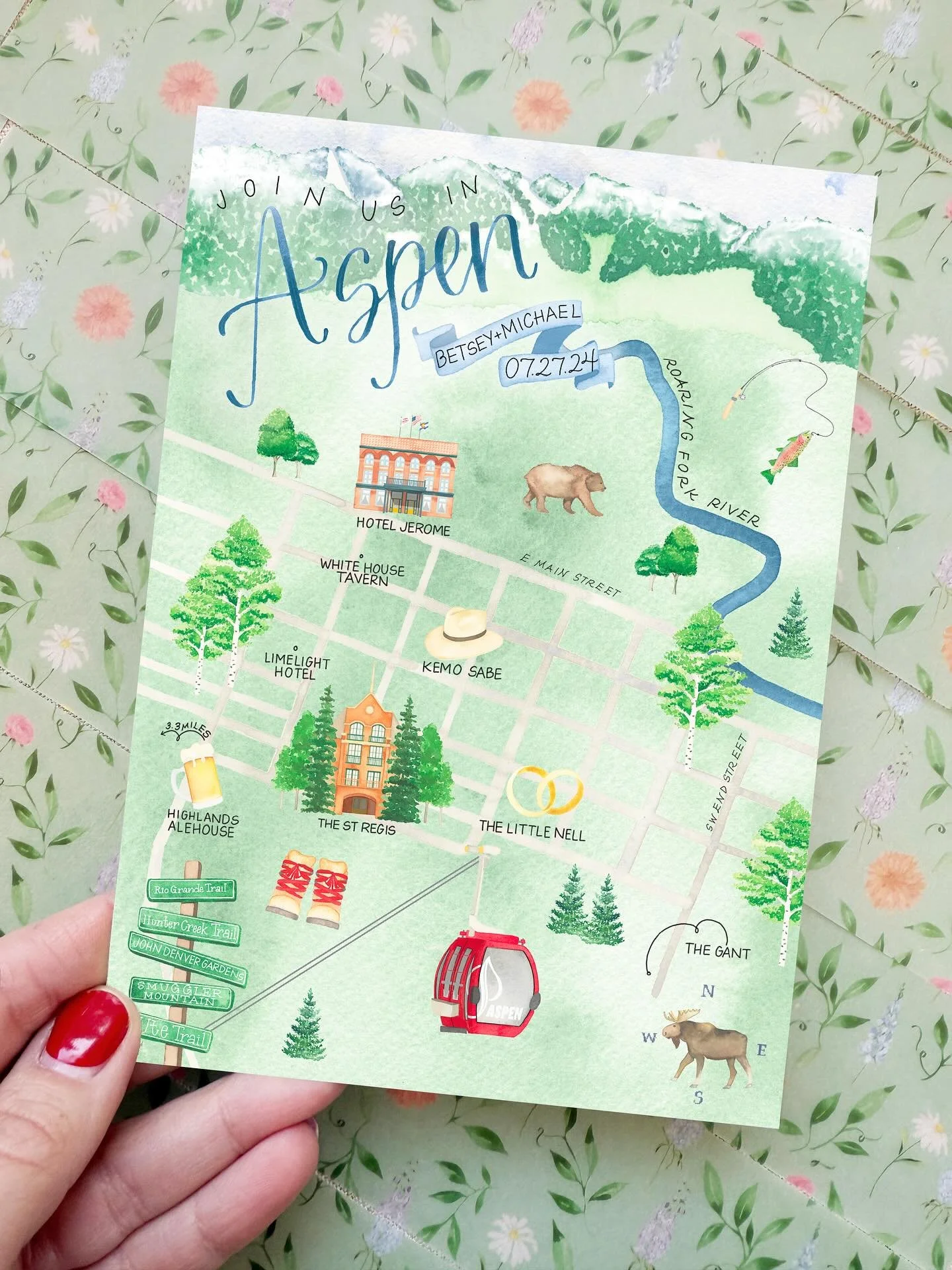 Thinking about the ski season ahead, and cozy winter days. Welcoming your guests with a Custom Map is the perfect way to get them excited for what your wedding destination has in store! 
.
.
.
.
#custommap #watercolormap #weddingmap #aspenwedding #mo