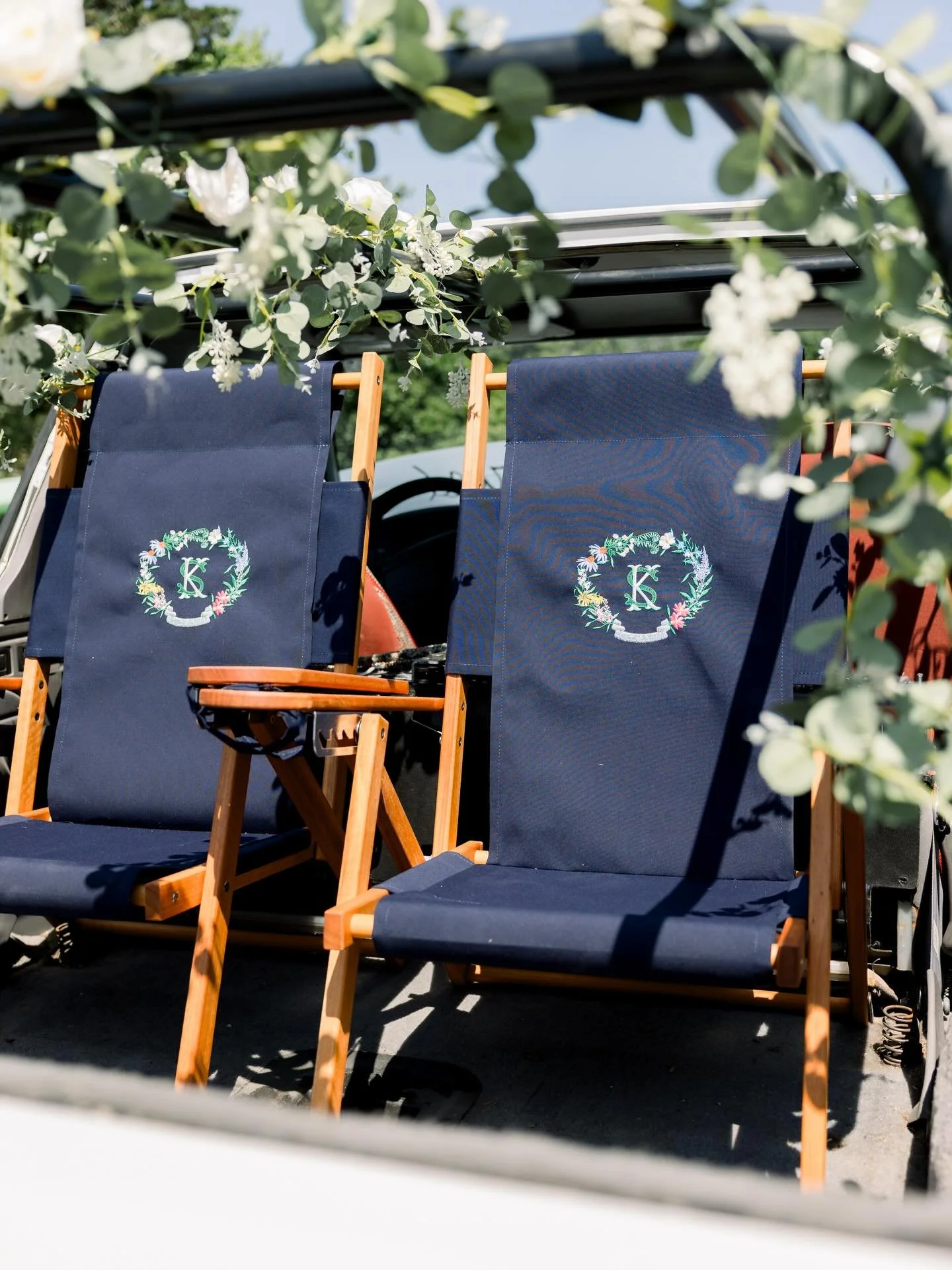 The opportunities to use a Custom Watercolor Crest are endless, including @capecodbeachchair customized beach chairs. S &amp; K&rsquo;s wedding was one of my favorites of 2025, featuring their custom artwork on so many special items. Photographed by 