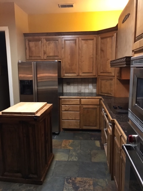 Before: Awkward appliance arrangement, dead space 