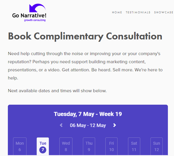 Example of free consultation offer for a service business ( Source: Go Narrative )