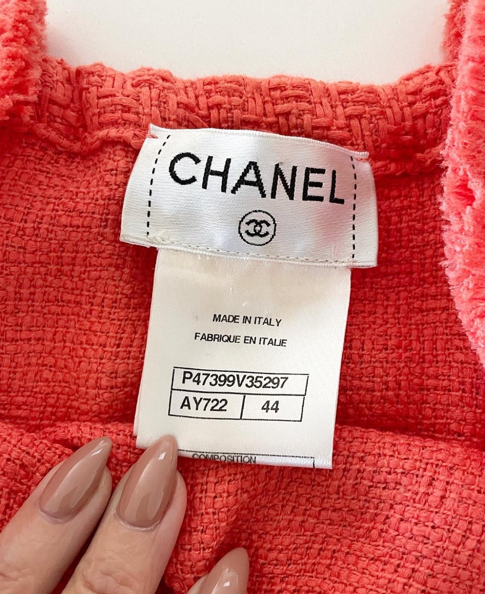 Chanel Orange/Coral Cotton and Wool Tweed Dress in excellent condition.  Size 44/14 or US size 4 to 8 — Nicole Cripe Style