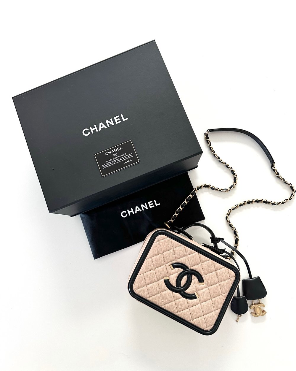 Chanel Black/Beige medium Filagree Vanity — Nicole Cripe Style