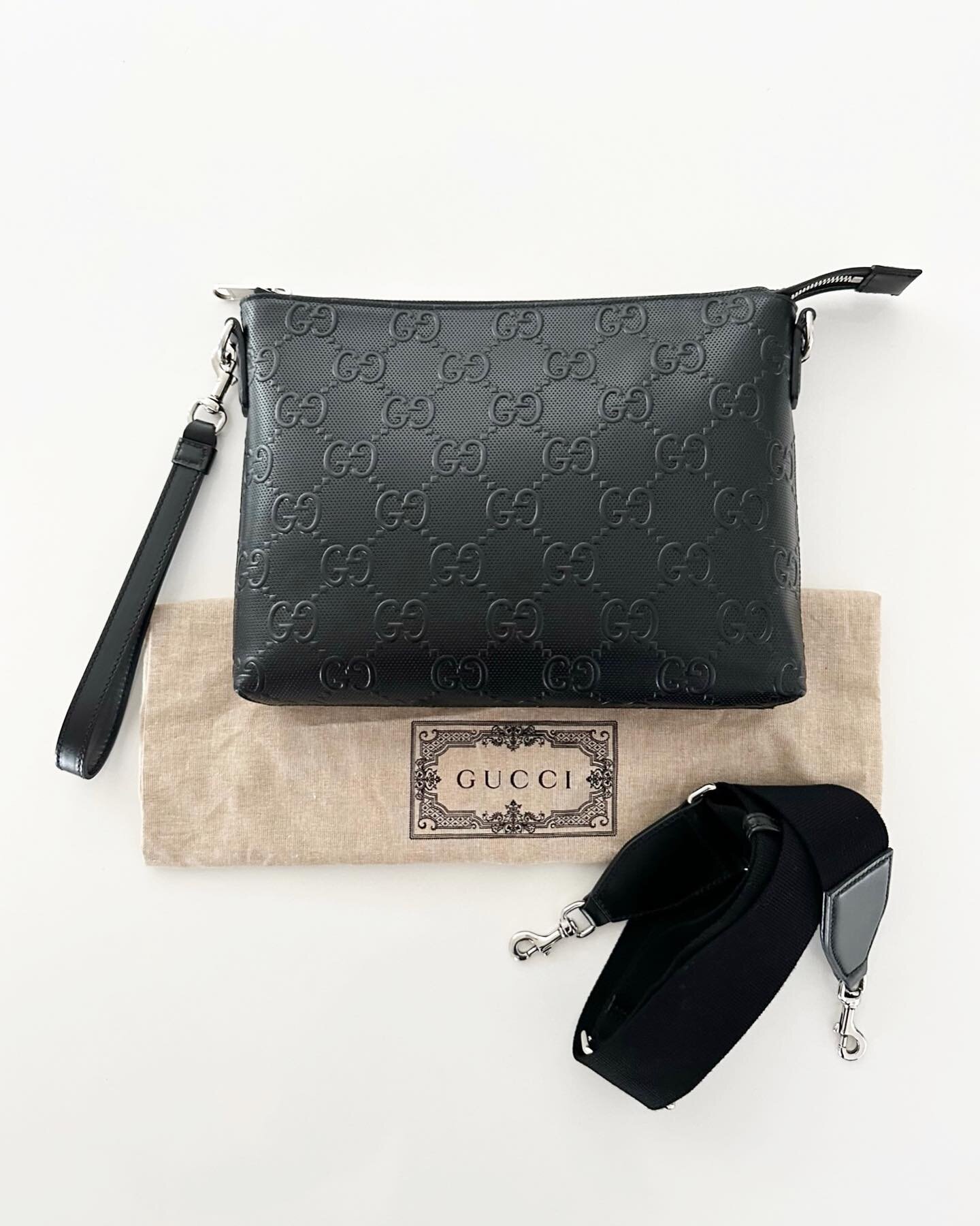 Brand new with dust bag Black Leather Medium Messenger Bag/Wristlet/clutch. This is a great option for a man or a woman and so versatile. It&rsquo;s a wristlet, it&rsquo;s a clutch and it&rsquo;s a crossbody bag. $1495 (retail+tax was approx over $20