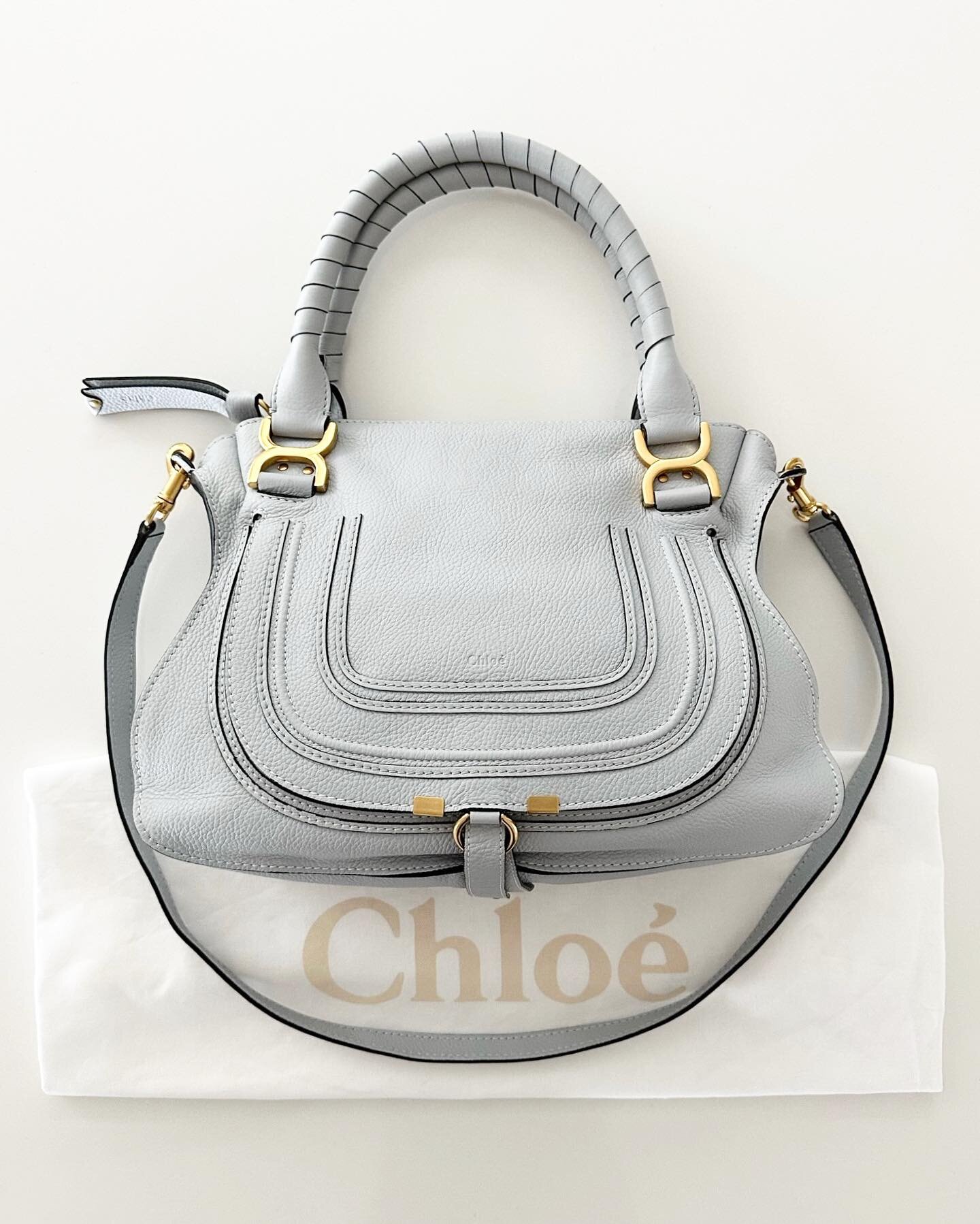 Cloud grey/blue Pebbled medium Marcie Satchel Bag in like new condition with dust bag. This color is dreamy! A great size for every day or perfect to use on a special occasion. $1595 (retail+tax over $2700 and this color was limited edition) Xo

*Nic