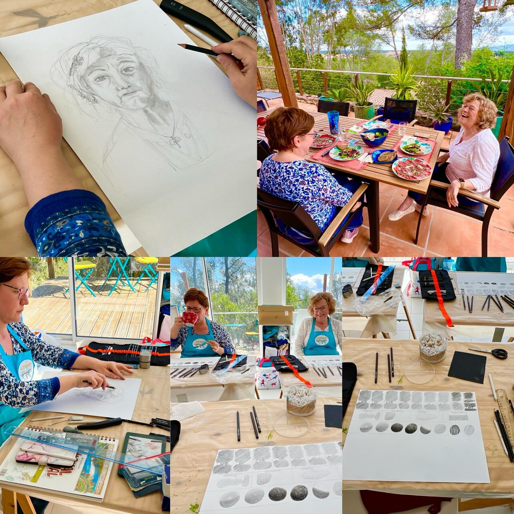 AZENART PORTRAITS PAINTING HOLIDAY PROVENCE.  DAY 1 demo. ✍️🎨🖌️🖼️🏝️☀️👒🌻

- Examining materials and learning how to use it. 
- Graphite pencils: Pencils containing more graphite are softer and produce darker marks, while pencils containing more 