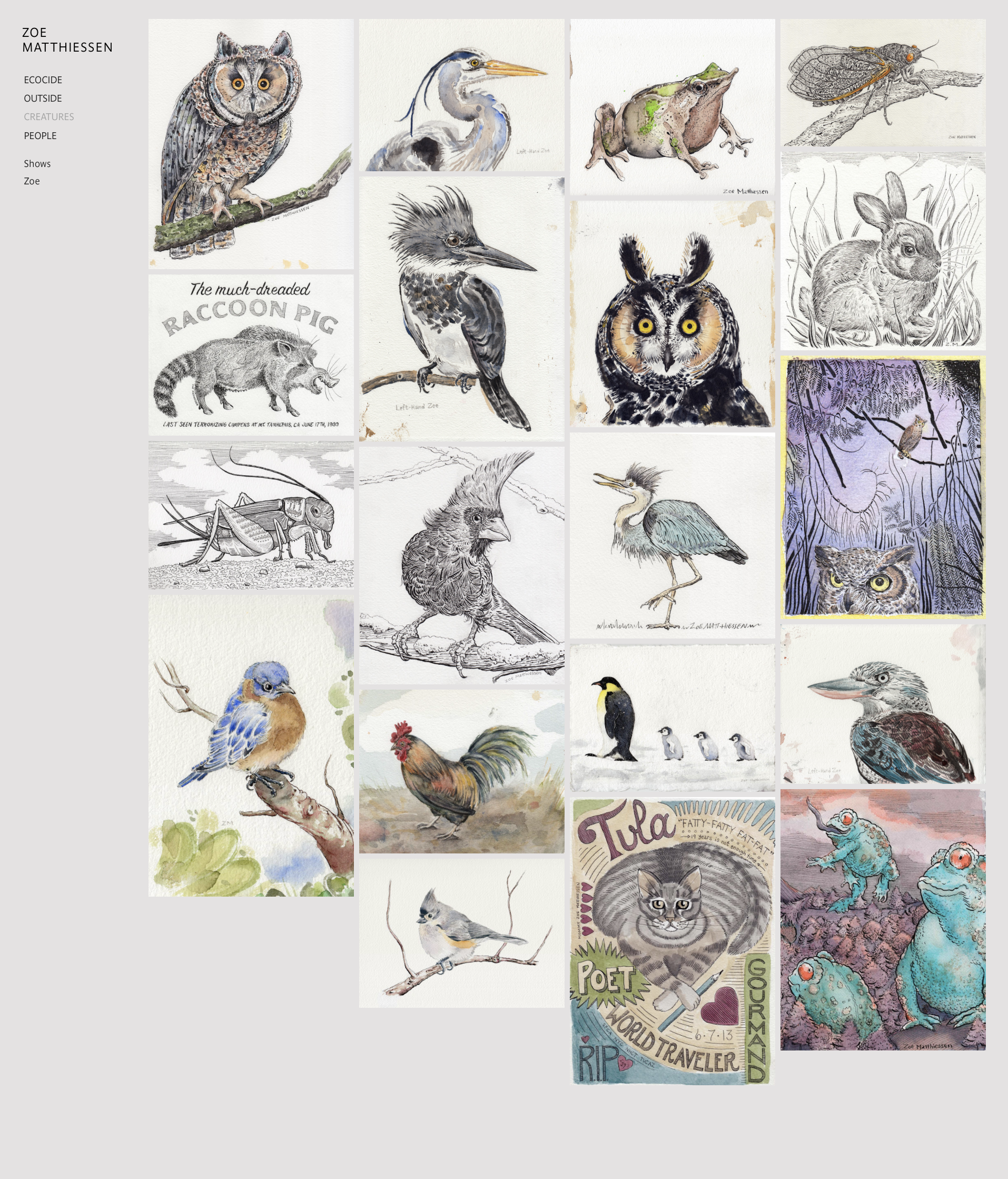 "Creatures" page on her website