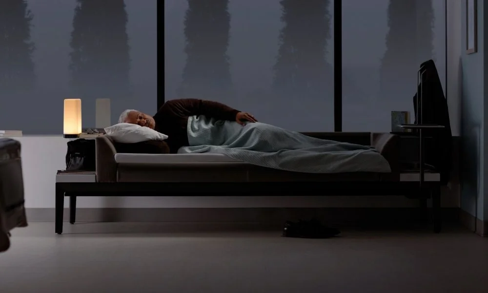 Backrest converts to the sleep surface