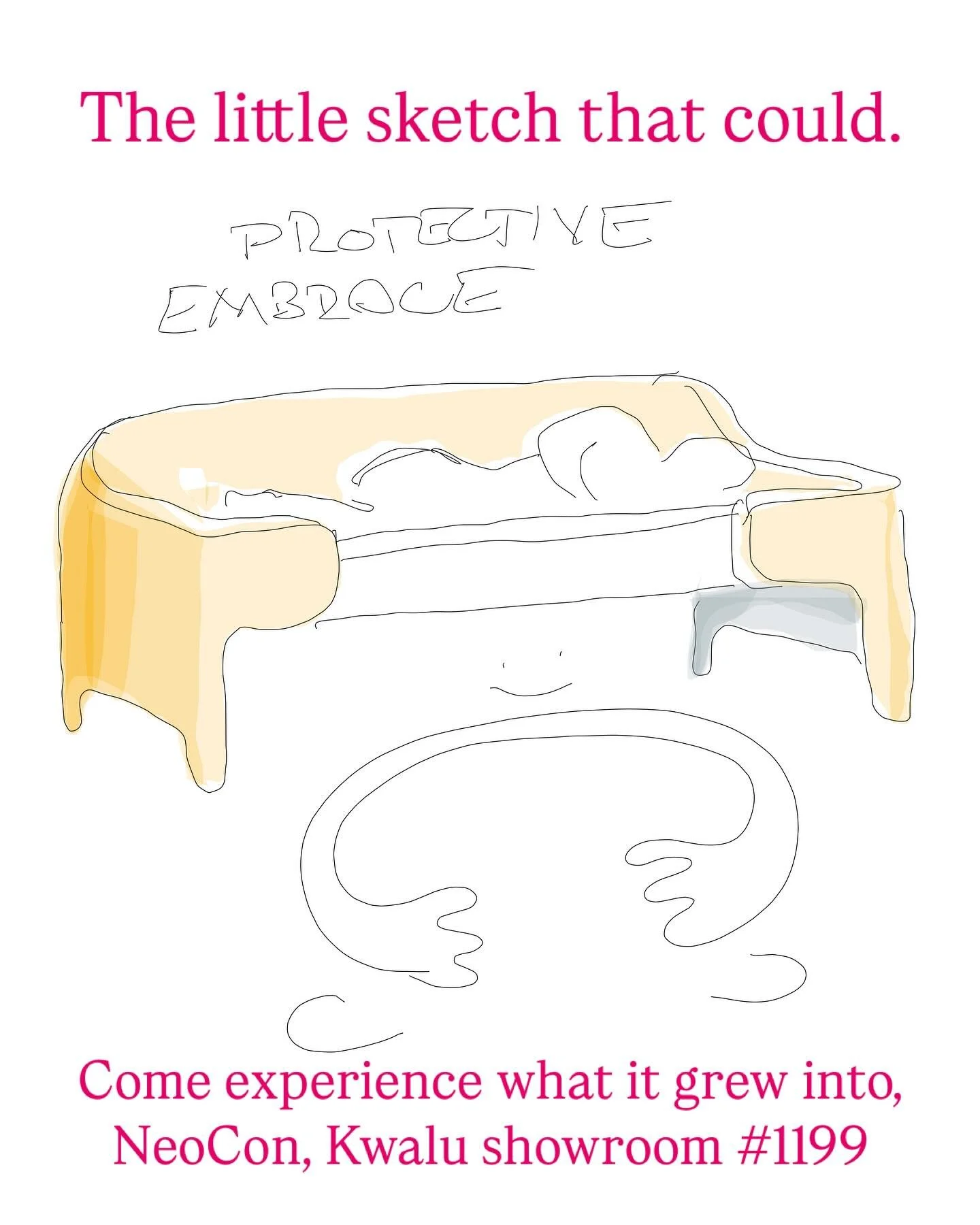 Early concept sketch for our Ellie sofa sleeper, just to capture our commitment the embrace. #neocon2025 #healthcaredesign #design #furnituredesign #vonrobinson #biophilicdesign
