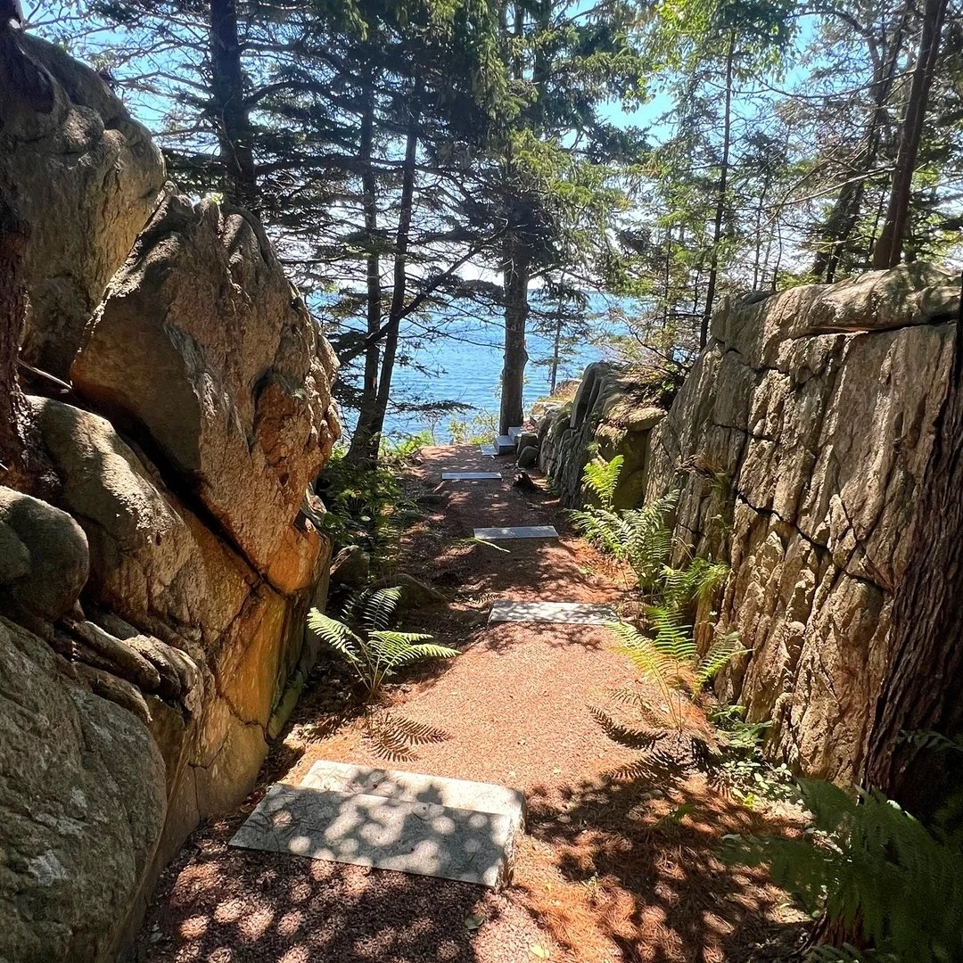 The path to our lunch spot. What a day to be a coastal Maine gardener ☀️🌊

#MDI #coastalmaine #flowerfarmer #flowergardener #oceanfront #flowers #mainenative #coastalgardens #northeastmaine #gardendesign