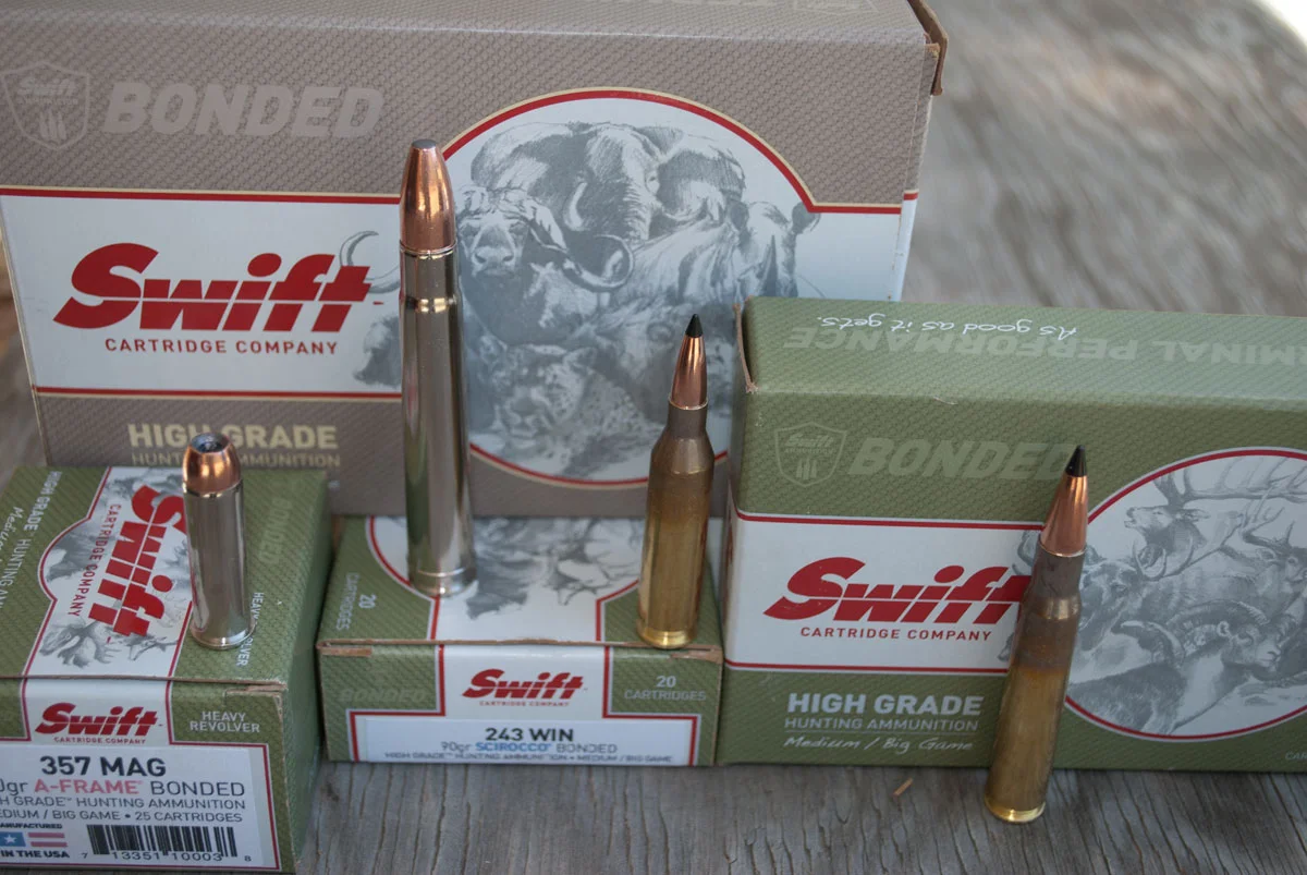 The initial selection of Swift High Grade ammo includes Heavy Revolver loads as well as Dangerous Game and Medium/Big Game ammo.