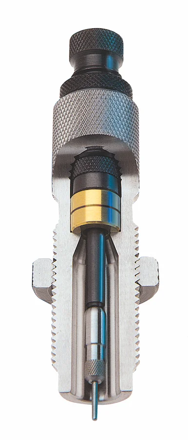 This is a cutaway section of a full-length sizing die made by Redding. This particular die utilizes interchangeable bushings to control neck diameter.