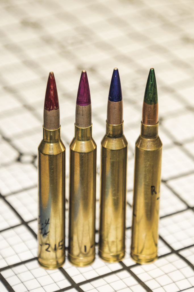 Color bullets in front of the ogive with a colored Sharpie if you don’t have a spotter, so that you’ll be able to identify which load hit where on a white target background. If you have a mystery bullet that hits a black part of the target, rubbing alcohol on a Q-Tip will reveal its true color.